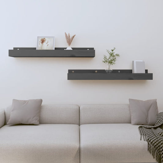 Seinähyllyt 2 kpl harmaa 80x12x9 cm täysi mänty - Sisustajankoti.fi