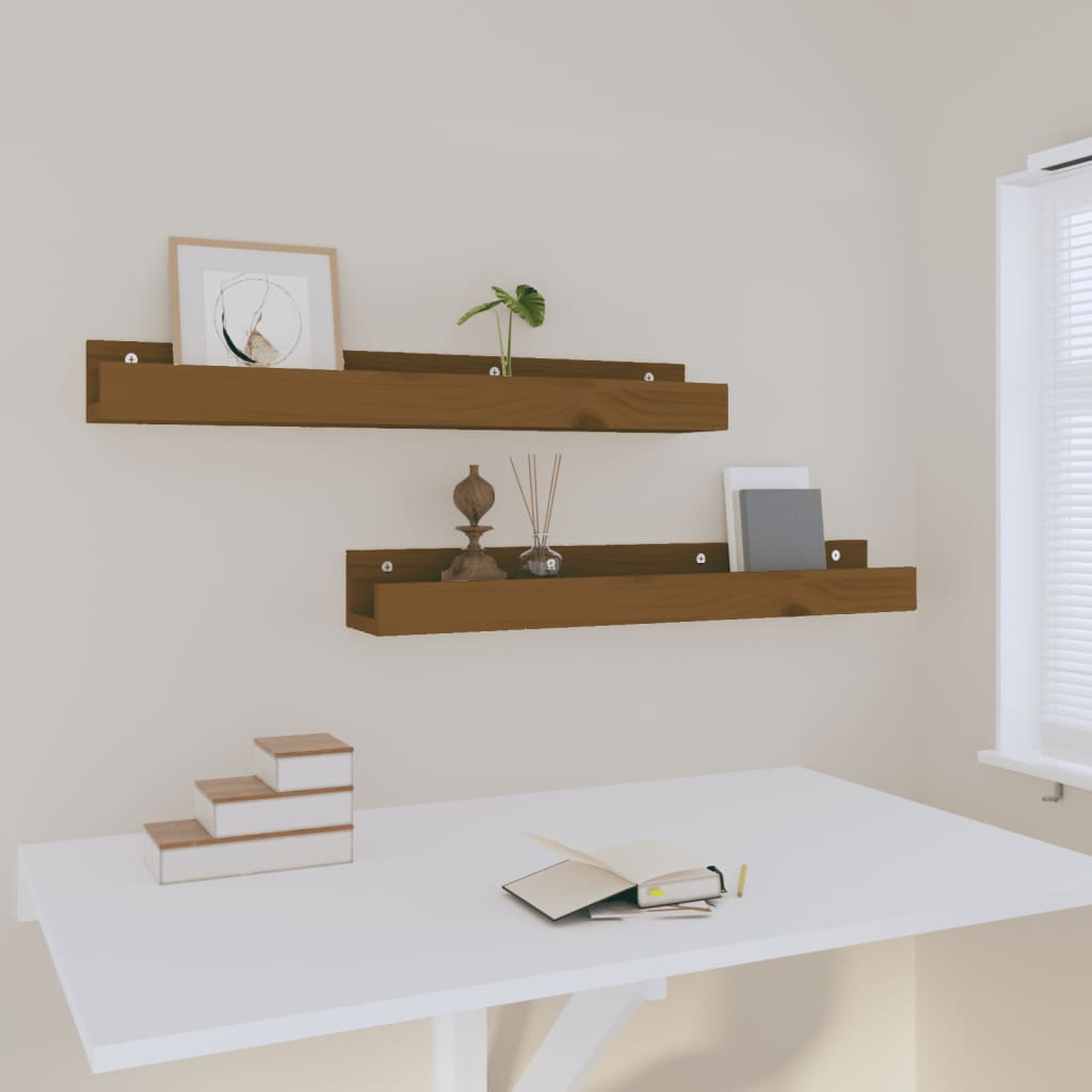 Seinähyllyt 2 kpl hunajanruskea 80x12x9 cm täysi mänty - Sisustajankoti.fi