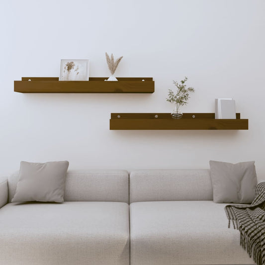 Seinähyllyt 2 kpl hunajanruskea 80x12x9 cm täysi mänty - Sisustajankoti.fi