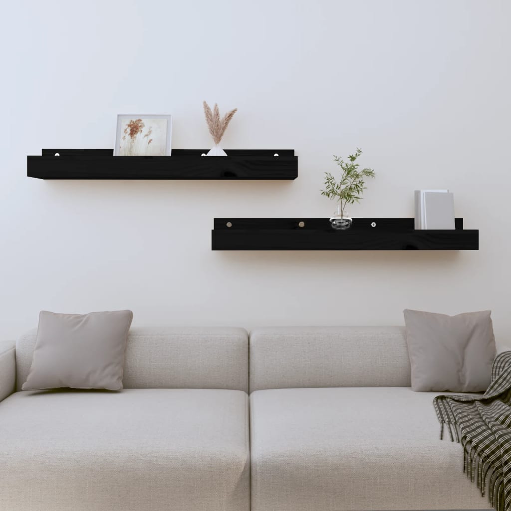 Seinähyllyt 2 kpl musta 80x12x9 cm täysi mänty - Sisustajankoti.fi