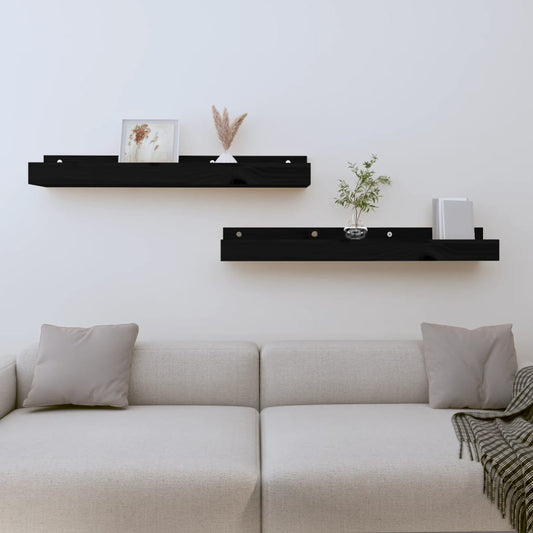 Seinähyllyt 2 kpl musta 80x12x9 cm täysi mänty - Sisustajankoti.fi