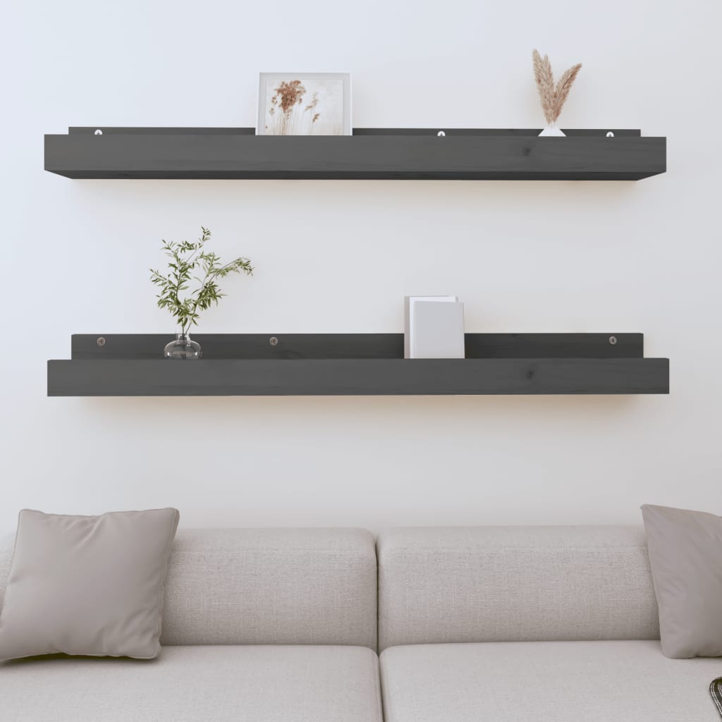 Seinähyllyt 2 kpl harmaa 110x12x9 cm täysi mänty - Sisustajankoti.fi