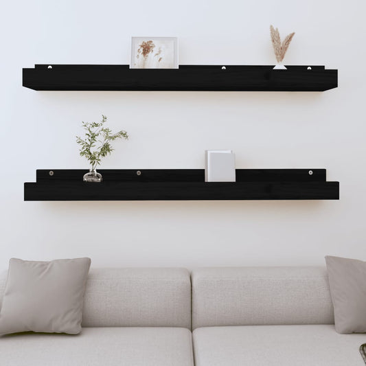 Seinähyllyt 2 kpl musta 110x12x9 cm täysi mänty - Sisustajankoti.fi