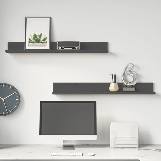 Seinähyllyt 2 kpl harmaa 80x11x9 cm täysi mänty - Sisustajankoti.fi