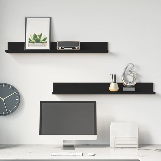 Seinähyllyt 2 kpl musta 80x11x9 cm täysi mänty - Sisustajankoti.fi