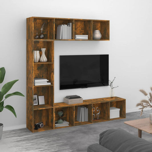 3-osainen Kirjahylly/TV-kaappisarja savutammi 180x30x180 cm - Sisustajankoti.fi