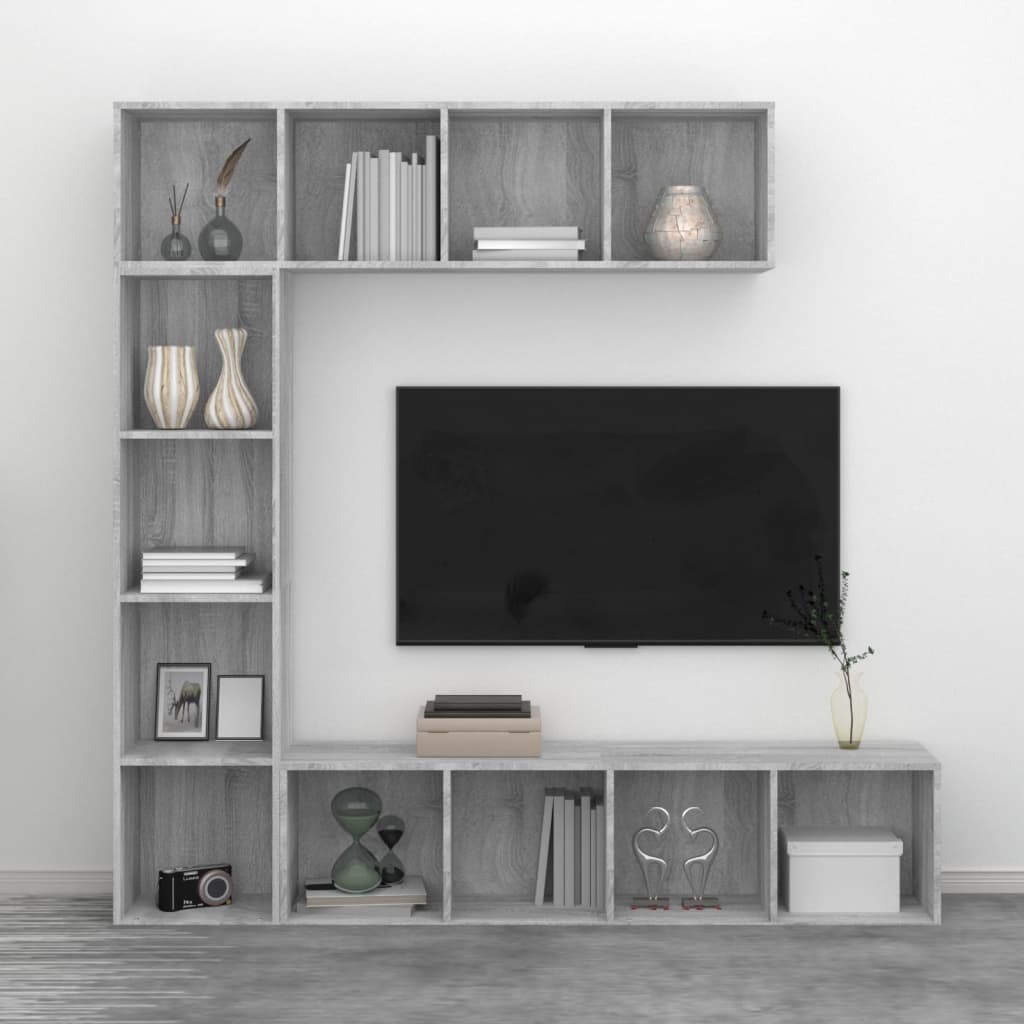 3-osainen Kirjahylly/TV-kaappisarja harmaa Sonoma 180x30x180 cm - Sisustajankoti.fi