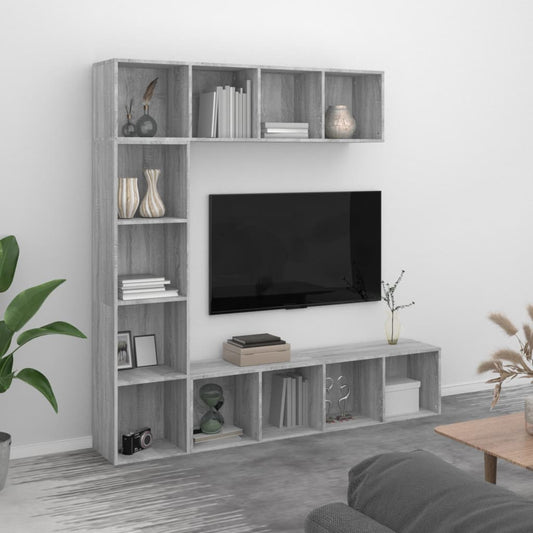 3-osainen Kirjahylly/TV-kaappisarja harmaa Sonoma 180x30x180 cm - Sisustajankoti.fi