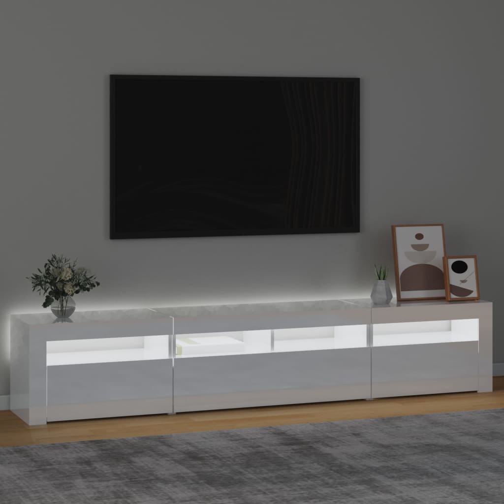 TV-taso LED-valoilla korkeakiilto valkoinen 210x35x40 cm - Sisustajankoti.fi