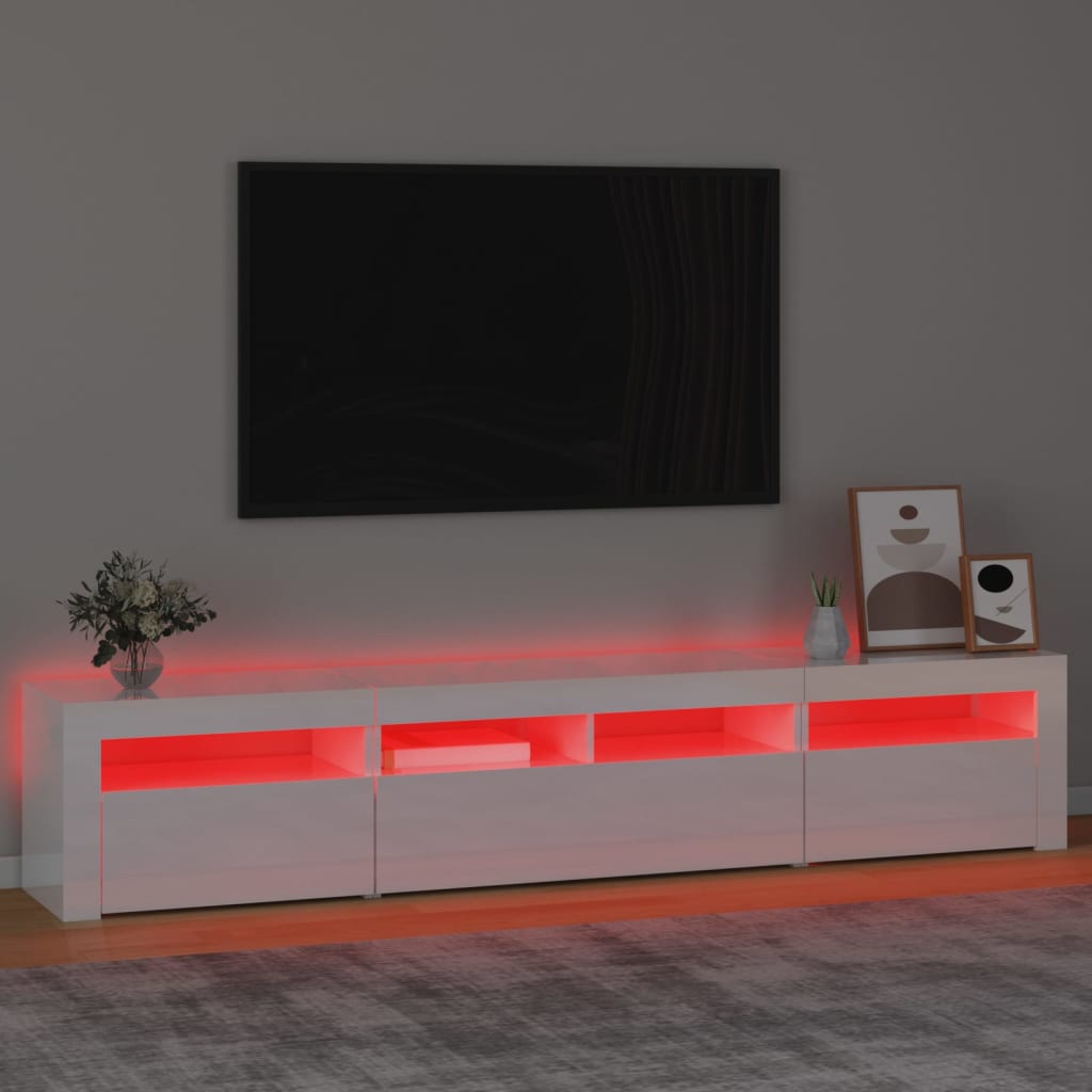 TV-taso LED-valoilla korkeakiilto valkoinen 210x35x40 cm - Sisustajankoti.fi