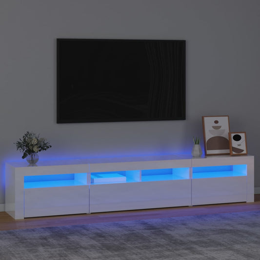 TV-taso LED-valoilla korkeakiilto valkoinen 210x35x40 cm - Sisustajankoti.fi