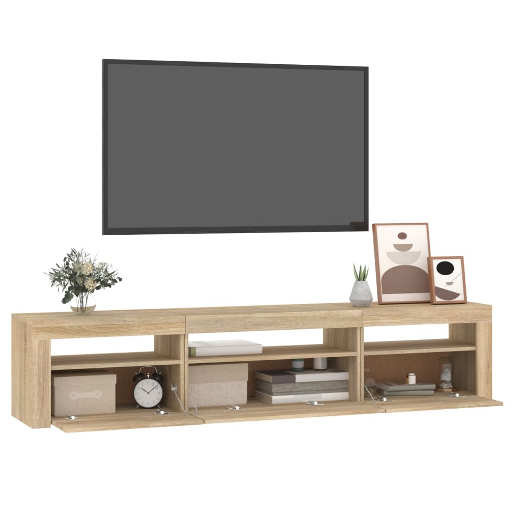 TV-taso LED-valoilla Sonoma-tammi 195x35x40 cm - Sisustajankoti.fi