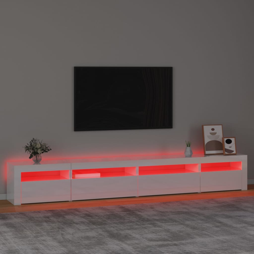 TV-taso LED-valoilla korkeakiilto valkoinen 270x35x40 cm - Sisustajankoti.fi
