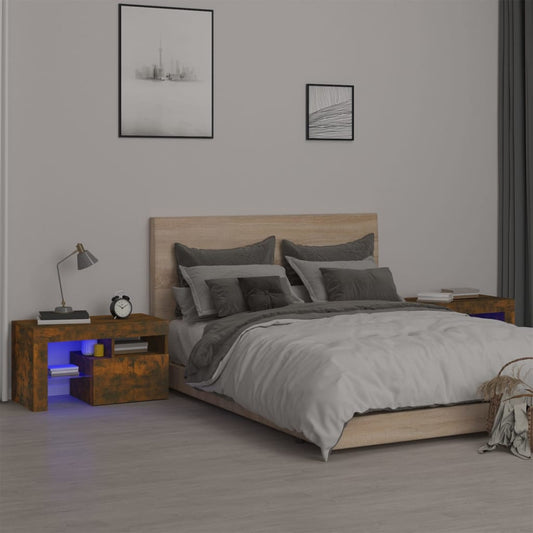 Yöpöydät 2 kpl LED-valoilla savutammi 70x36,5x40 cm - Sisustajankoti.fi