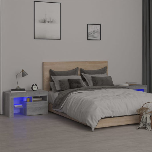 Yöpöydät 2 kpl LED-valoilla harmaa Sonoma 70x36,5x40 cm - Sisustajankoti.fi