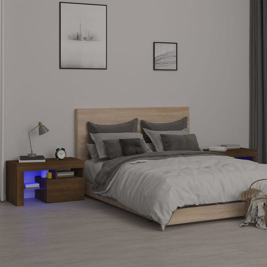 Yöpöydät 2 kpl LED-valoilla ruskea tammi 70x36,5x40 cm - Sisustajankoti.fi