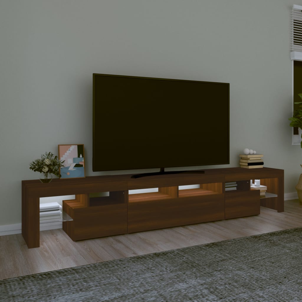 TV-taso LED-valoilla ruskea tammi 230x36,5x40 cm - Sisustajankoti.fi
