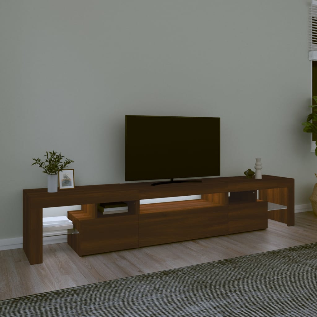 TV-taso LED-valoilla ruskea tammi 215x36,5x40 cm - Sisustajankoti.fi