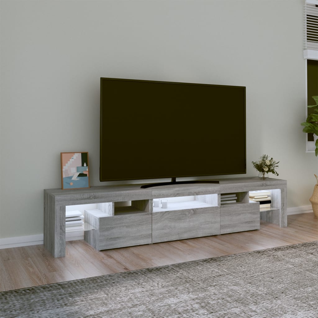TV-taso LED-valoilla harmaa Sonoma 200x36,5x40 cm - Sisustajankoti.fi