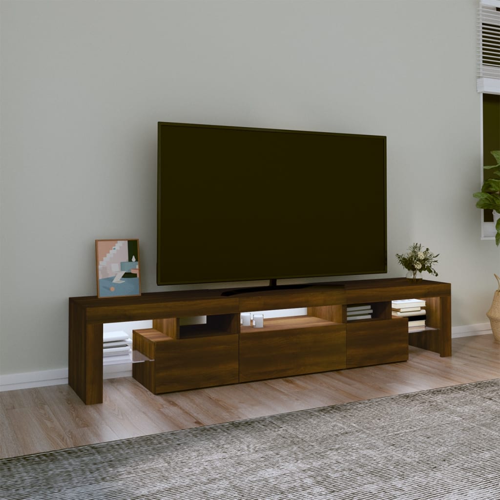 TV-taso LED-valoilla ruskea tammi 200x36,5x40 cm - Sisustajankoti.fi