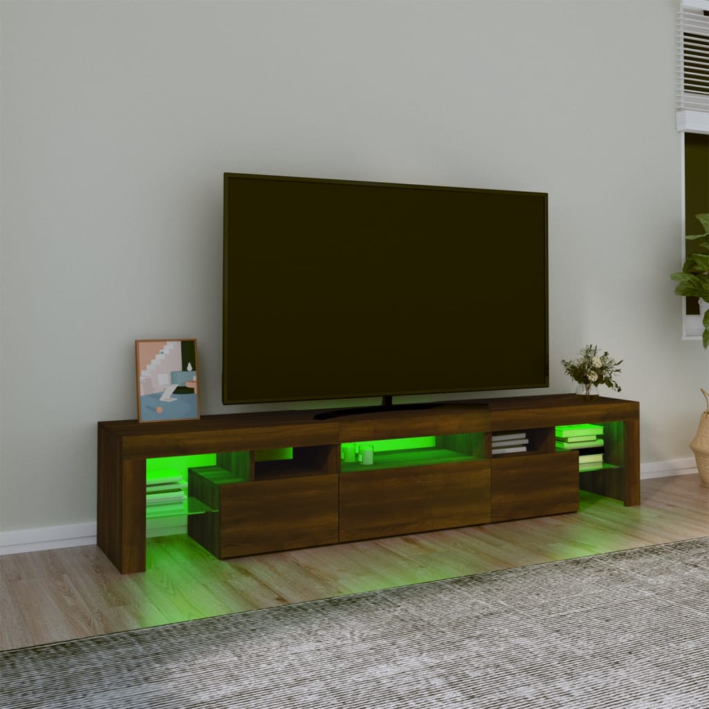 TV-taso LED-valoilla ruskea tammi 200x36,5x40 cm - Sisustajankoti.fi