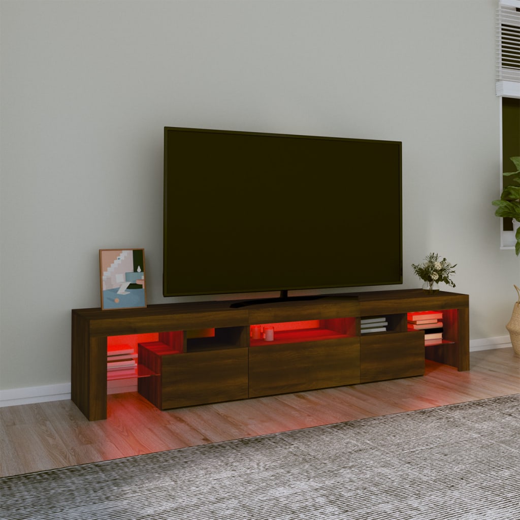 TV-taso LED-valoilla ruskea tammi 200x36,5x40 cm - Sisustajankoti.fi