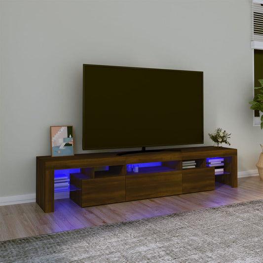 TV-taso LED-valoilla ruskea tammi 200x36,5x40 cm - Sisustajankoti.fi