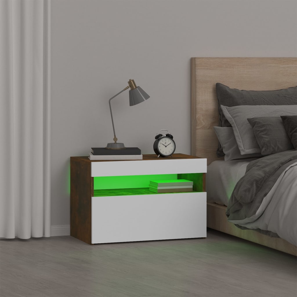 Yöpöytä LED-valoilla savutammi 60x35x40 cm - Sisustajankoti.fi