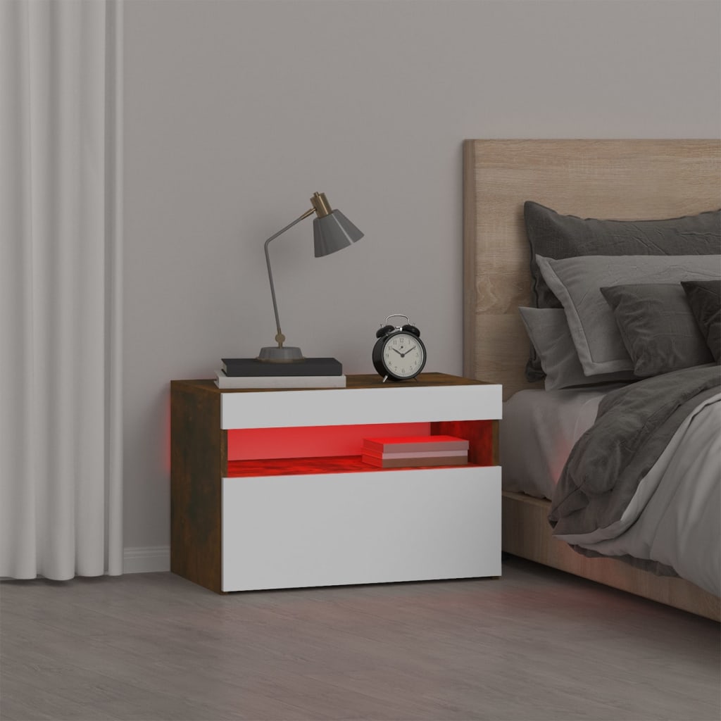 Yöpöytä LED-valoilla savutammi 60x35x40 cm - Sisustajankoti.fi