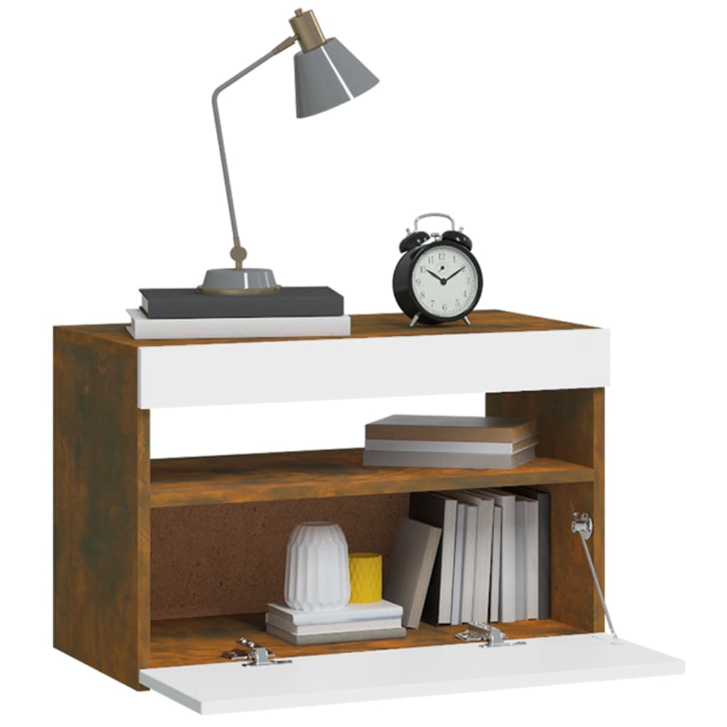 Yöpöytä LED-valoilla savutammi 60x35x40 cm - Sisustajankoti.fi