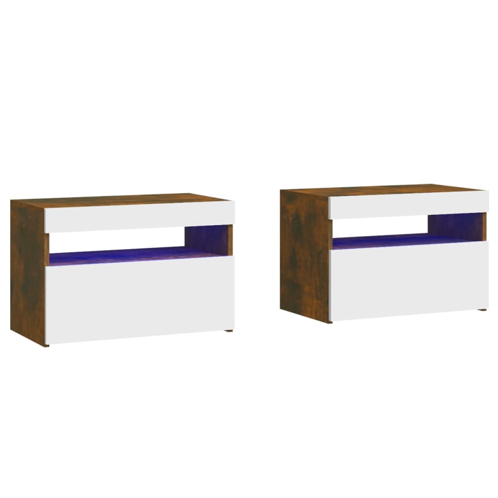 Yöpöydät 2 kpl LED-valoilla savutammi 60x35x40 cm - Sisustajankoti.fi