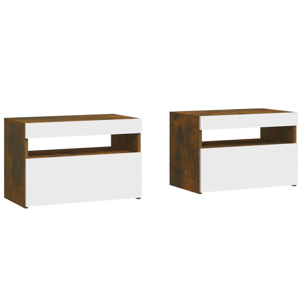 Yöpöydät 2 kpl LED-valoilla savutammi 60x35x40 cm - Sisustajankoti.fi