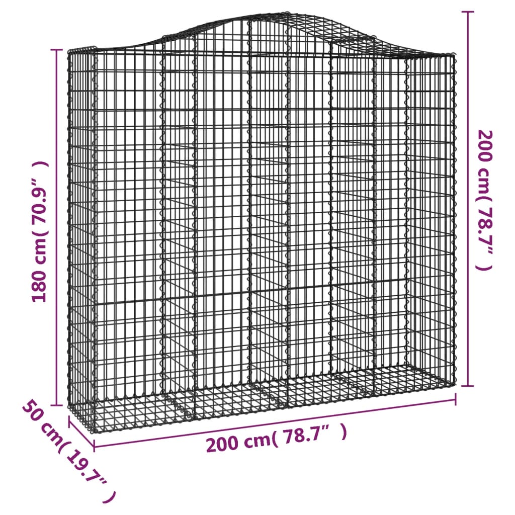 Kaareva kivikori 200x50x180/200 cm galvanoitu rauta - Sisustajankoti.fi