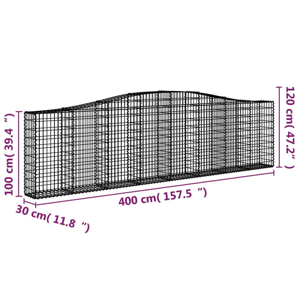 Kaareva kivikori 400x30x100/120 cm galvanoitu rauta - Sisustajankoti.fi