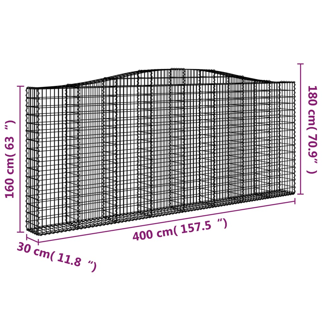 Kaareva kivikori 400x30x160/180 cm galvanoitu rauta - Sisustajankoti.fi