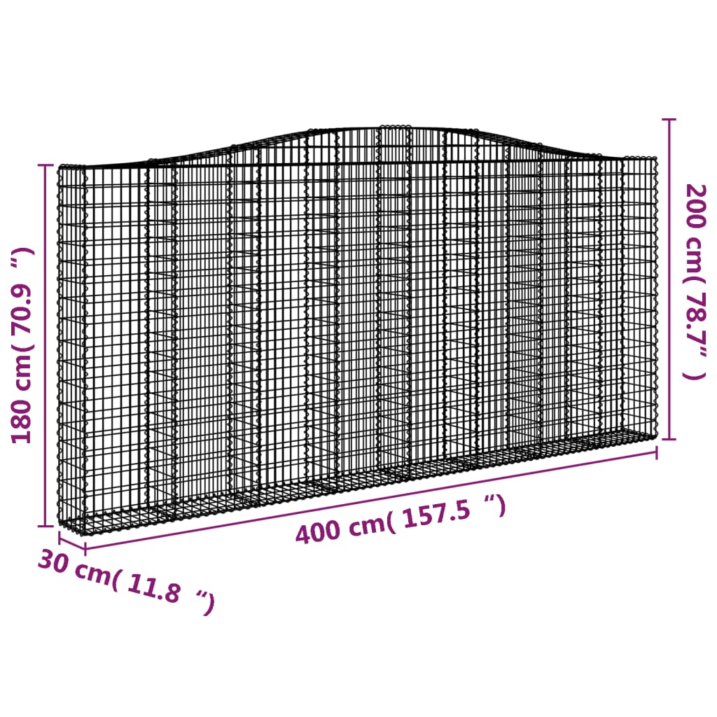 Kaareva kivikori 400x30x180/200 cm galvanoitu rauta - Sisustajankoti.fi