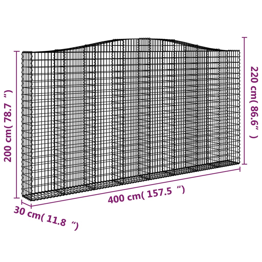 Kaareva kivikori 400x30x200/220 cm galvanoitu rauta - Sisustajankoti.fi