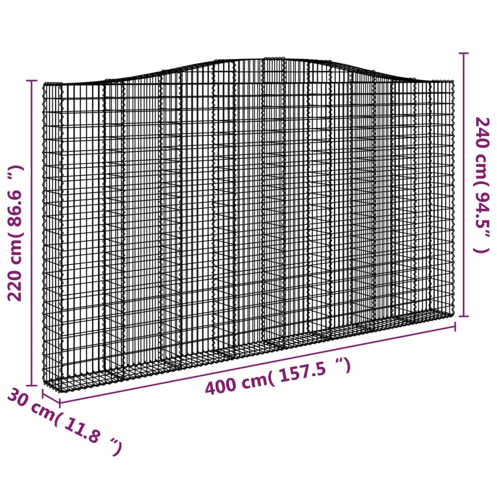 Kaareva kivikori 400x30x220/240 cm galvanoitu rauta - Sisustajankoti.fi
