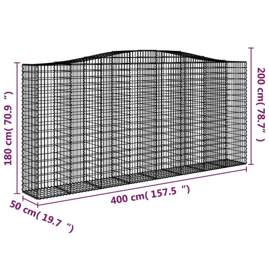 Kaareva kivikori 400x50x180/200 cm galvanoitu rauta - Sisustajankoti.fi