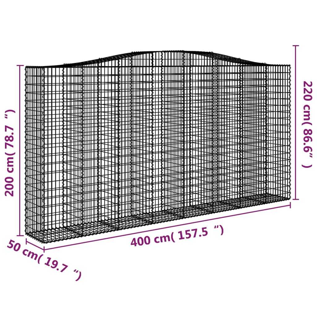 Kaareva kivikori 400x50x200/220 cm galvanoitu rauta - Sisustajankoti.fi