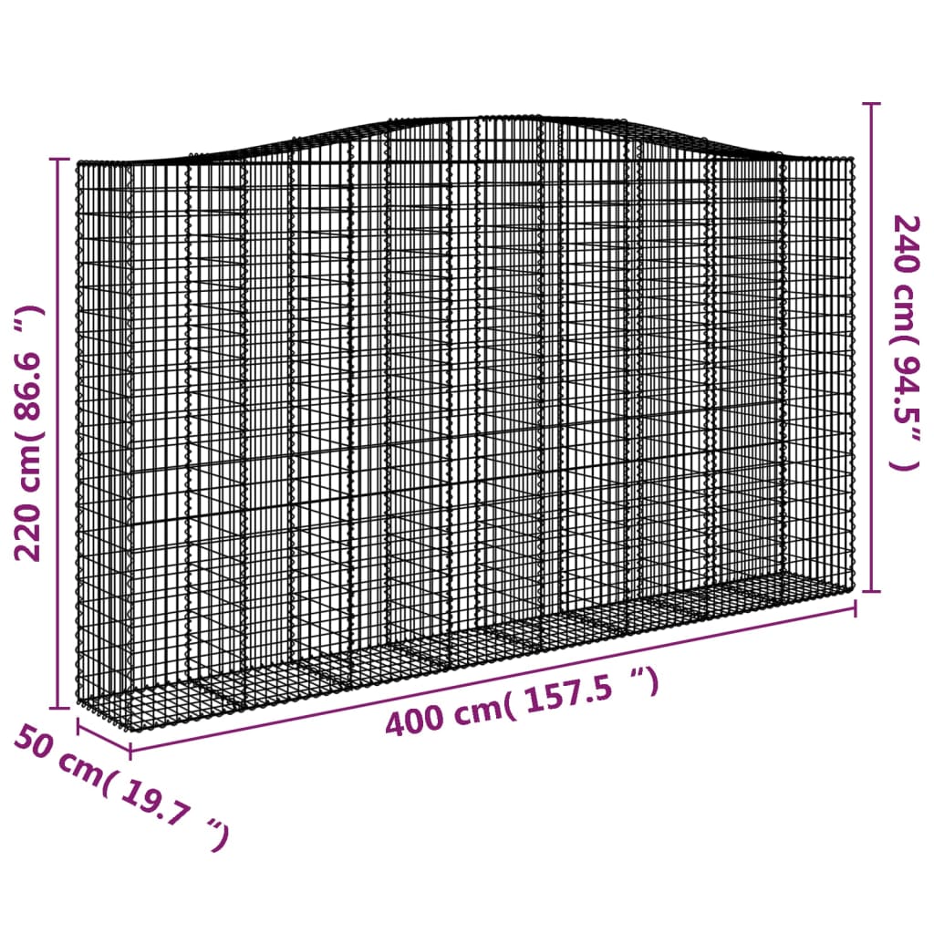 Kaareva kivikori 400x50x220/240 cm galvanoitu rauta - Sisustajankoti.fi