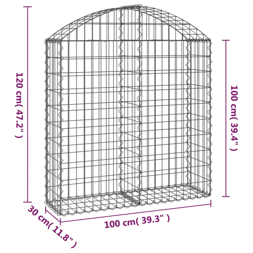 Kaareva kivikori 100x30x100/120 cm galvanoitu rauta - Sisustajankoti.fi