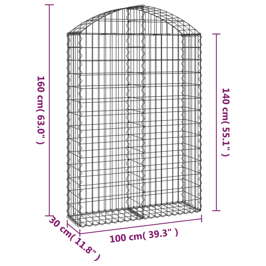 Kaareva kivikori 100x30x140/160 cm galvanoitu rauta - Sisustajankoti.fi