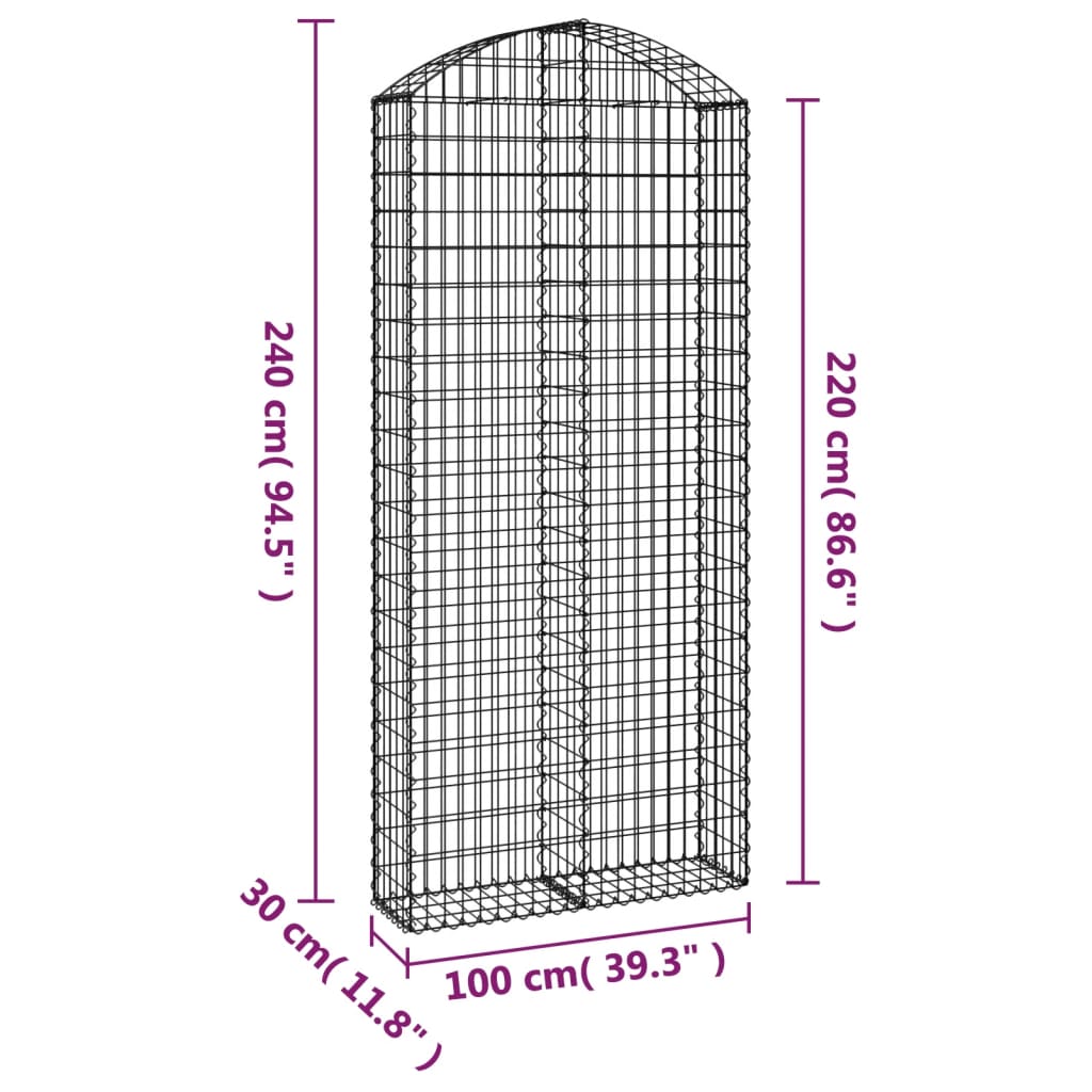 Kaareva kivikori 100x30x220/240 cm galvanoitu rauta - Sisustajankoti.fi