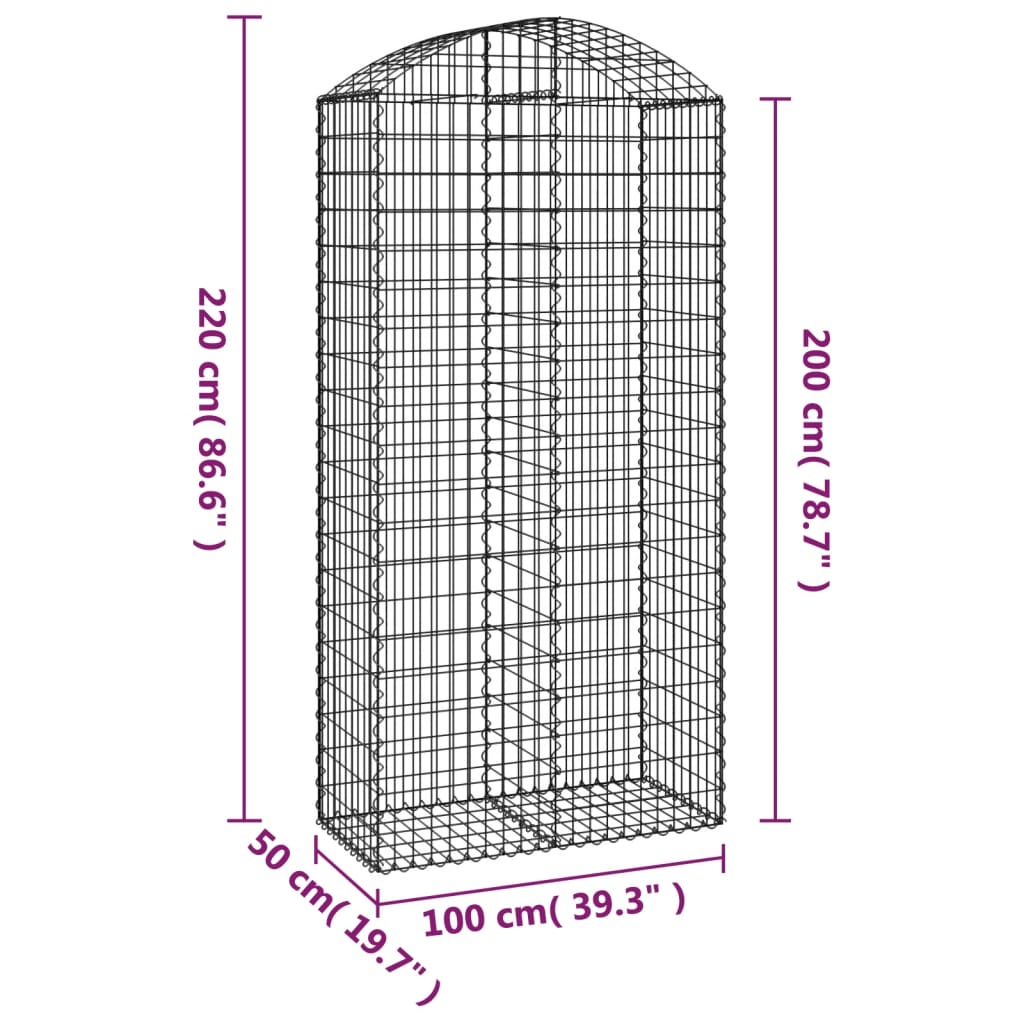 Kaareva kivikori 100x50x200/220 cm galvanoitu rauta - Sisustajankoti.fi