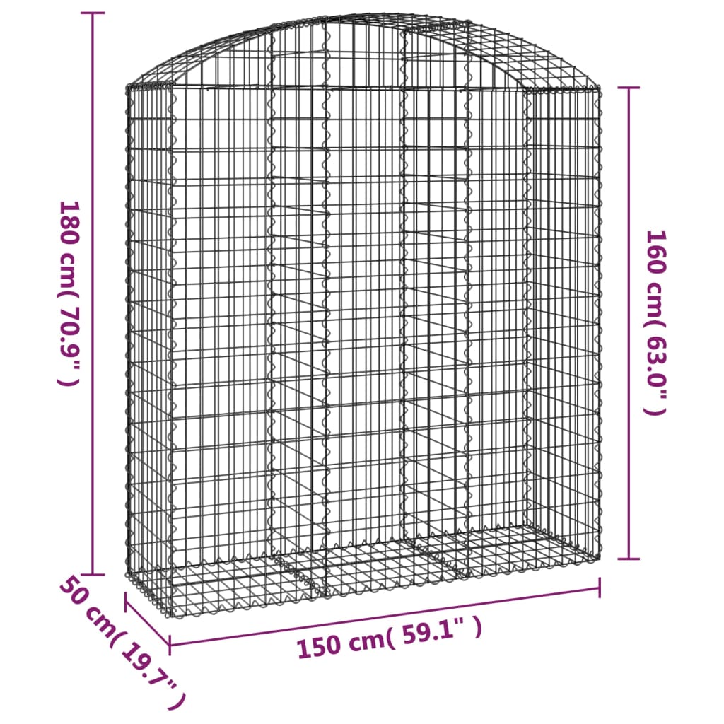 Kaareva kivikori 150x50x160/180 cm galvanoitu rauta - Sisustajankoti.fi