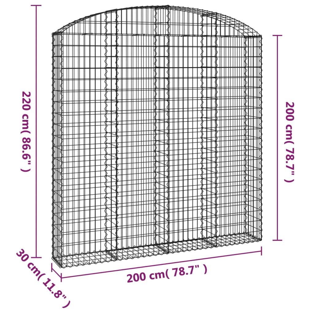 Kaareva kivikori 200x30x200/220 cm galvanoitu rauta - Sisustajankoti.fi