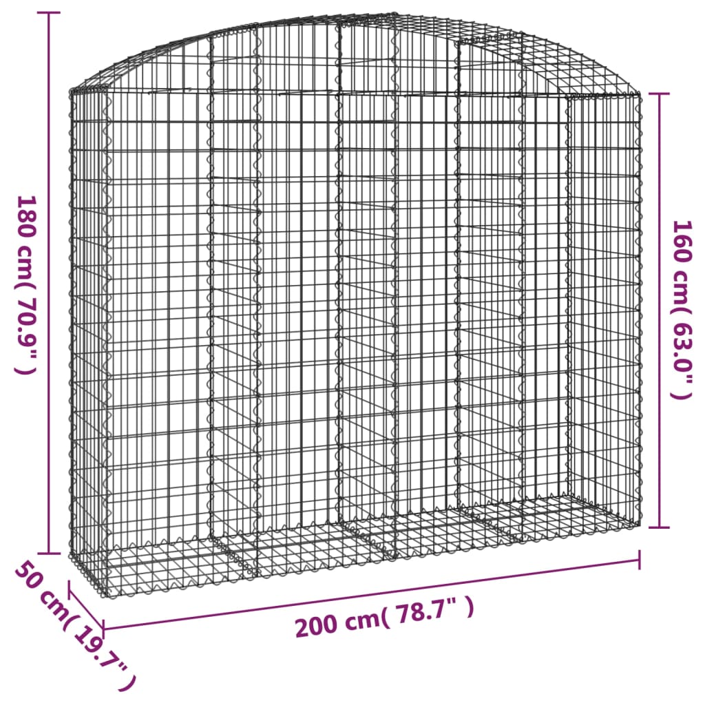 Kaareva kivikori 200x50x160/180 cm galvanoitu rauta - Sisustajankoti.fi