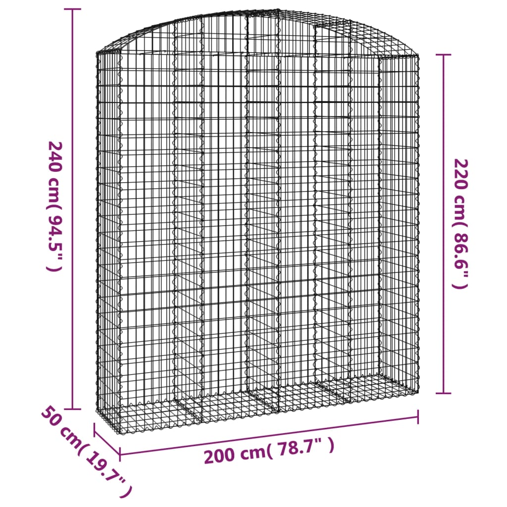 Kaareva kivikori 200x50x220/240 cm galvanoitu rauta - Sisustajankoti.fi