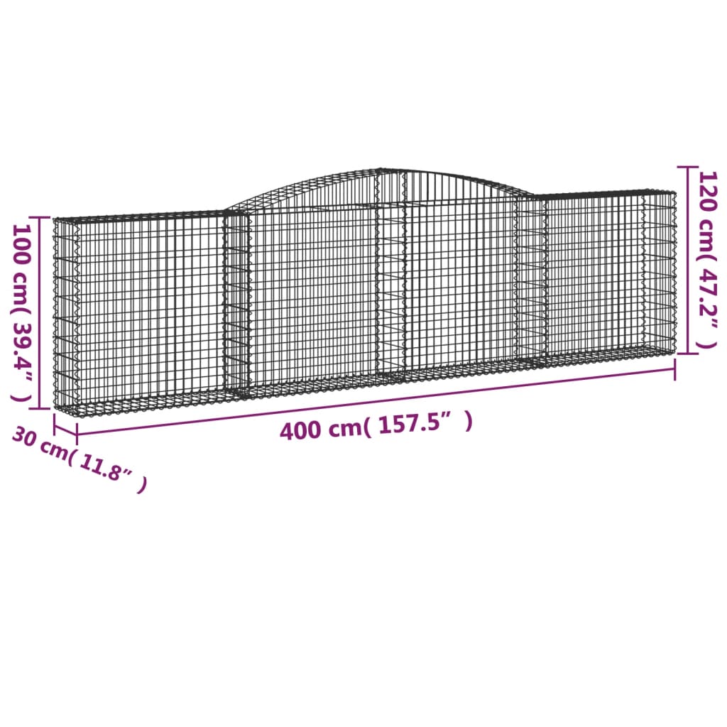 Kaareva kivikori 400x30x100/120 cm galvanoitu rauta - Sisustajankoti.fi